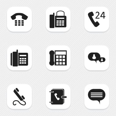 9 düzenlenebilir gadget simgeler kümesi. Çağrı, telekomünikasyon ve telefon gibi simgeler içerir. Web, mobil, UI ve Infographic tasarım için kullanılabilir.