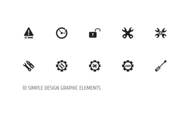 10 düzenlenebilir onarım simgeler kümesi. Uyarı, seçenekleri, araçları ve daha fazlası gibi simgeler içerir. Web, mobil, UI ve Infographic tasarım için kullanılabilir.