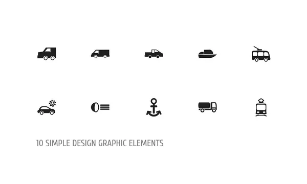设置10个可编辑的运输图标。包括灯, 无轨电车, 路面电车等符号。可用于 web、移动、Ui 和图表设计. — 图库照片