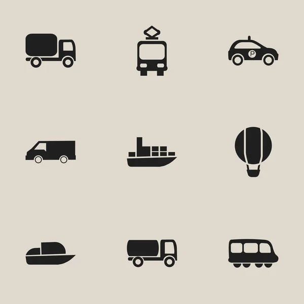 Set van 9 bewerkbare vervoer iconen. Bevat symbolen zoals luchtballon, boot, levering en meer. Kan worden gebruikt voor web, mobiel, ontwerp Ui en infographic. — Stockfoto
