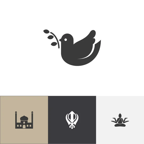 Set of 4 editable dyne icons. Includes symbols such as khanda, dove, hinduistic goddess. Can be used for web, mobile, UI and infographic design. — Stock Photo, Image