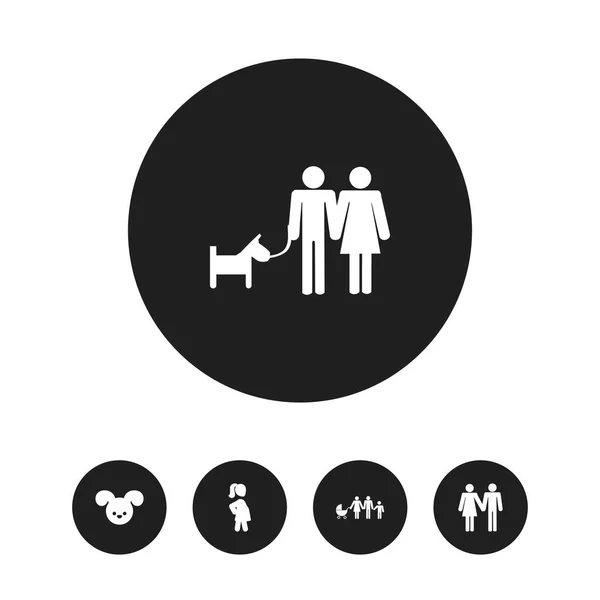 Набір з 5 редаговані сім'ї ікон. Включає в себе символи, такі як пара, собака, закоханих і багато іншого. Може використовуватися для веб, мобільні, дизайн інтерфейсу і інфографіки. — стокове фото