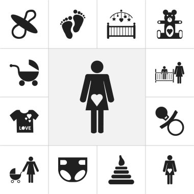 12 düzenlenebilir bebek simgeler kümesi. Kukla, Uyuyan bir çocuk, Bebek Çocuk arabası ve daha fazlası gibi simgeler içerir. Web, mobil, UI ve Infographic tasarım için kullanılabilir.
