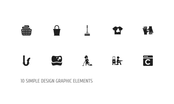 Set de 10 iconos de limpieza editables. Incluye símbolos como cubo, camiseta sucia, swob y más. Se puede utilizar para diseño web, móvil, IU e infografía . — Vector de stock