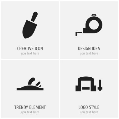 4 düzenlenebilir enstrüman simgeler kümesi. Basın enstrüman, marangoz, kürek ve daha fazlası gibi simgeler içerir. Web, mobil, UI ve Infographic tasarım için kullanılabilir.