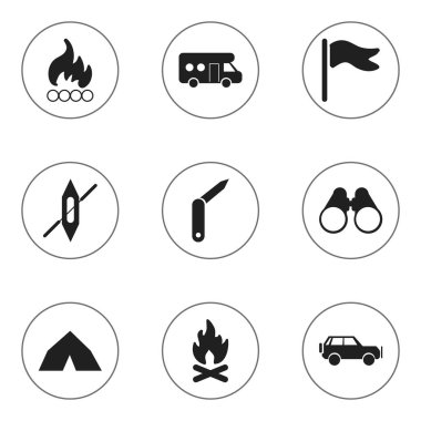 9 düzenlenebilir gezi simgeler kümesi. Bayrak, alev, gemi ve daha fazlası gibi simgeler içerir. Web, mobil, UI ve Infographic tasarım için kullanılabilir.