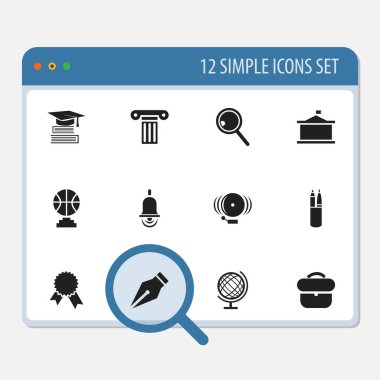 12 düzenlenebilir eğitim simgeler kümesi. Bilgi, okul yüzüğü, durum ve daha fazlası gibi simgeler içerir. Web, mobil, UI ve Infographic tasarım için kullanılabilir.
