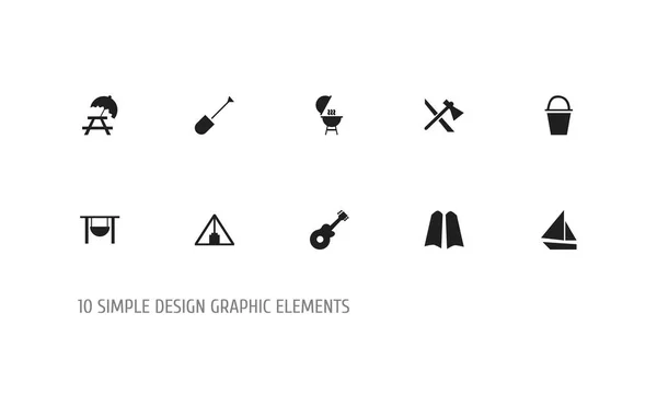 Uppsättning av 10 redigerbara camping ikoner. Innehåller symboler som till exempel brand pott, hink, tomahawk och mer. Kan användas för webb-, mobil-, Ui och infographic design. — Stock vektor