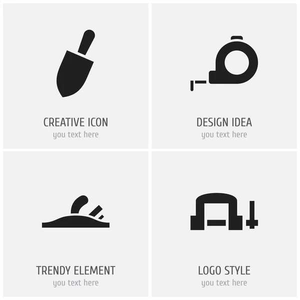 Conjunto de 4 iconos de instrumentos editables. Incluye símbolos como el instrumento de prensa, carpintero, pala y más. Se puede utilizar para diseño web, móvil, IU e infografía . — Vector de stock