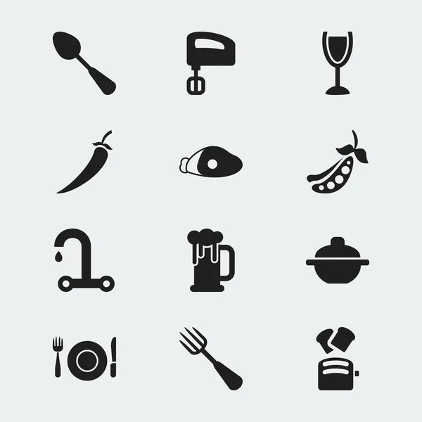 Uppsättning av 12 redigerbara matlagning ikoner. Innehåller symboler som mixer, soppa kruka, gaffel och mer. Kan användas för webb-, mobil-, Ui och infographic design. — Stock vektor
