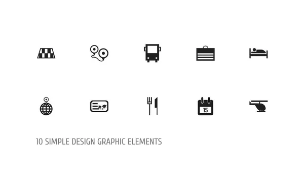 Uppsättning av 10 redigerbara resa ikoner. Innehåller symboler som helikopter, bestick, vägspärr och mer. Kan användas för webb-, mobil-, Ui och infographic design. — Stock vektor