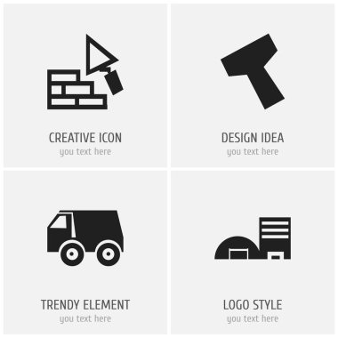 4 düzenlenebilir inşaat simgeler kümesi. Ağırlık, kamyon, spatula ve daha fazlası gibi simgeler içerir. Web, mobil, UI ve Infographic tasarım için kullanılabilir.