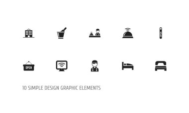 10 düzenlenebilir plaza simgeler kümesi. 5 yıldızlı otel, Konsiyerj, işçi ve daha fazlası gibi simgeler içerir. Web, mobil, UI ve Infographic tasarım için kullanılabilir.