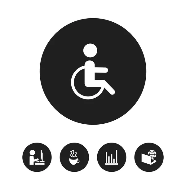 Set of 5 editable bureau icons. Includes symbols such as disabled sign, coffee mug, diagram and more. Can be used for web, mobile, UI and infographic design. — Stock Photo, Image