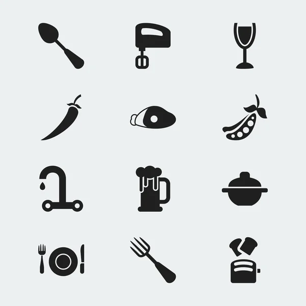 Set de 12 iconos de cocina editables. Incluye símbolos como mezclador, olla de sopa, tenedor y más. Se puede utilizar para diseño web, móvil, IU e infografía . —  Fotos de Stock