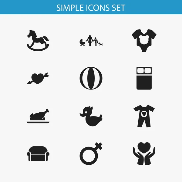 Conjunto de 12 iconos de parientes editables. Incluye símbolos como parrilla, body suit, flecha del corazón y más. Se puede utilizar para diseño web, móvil, IU e infografía . —  Fotos de Stock