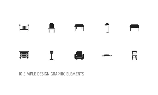 一套10可编辑的家具图标。包括肘椅、抽屉柜、婴儿床等符号。可用于 web、移动、Ui 和图表设计. — 图库照片