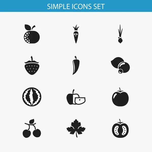 Conjunto de 12 iconos vegetales editables. Incluye símbolos como pimienta, verduras, rodajas de manzana y más. Se puede utilizar para diseño web, móvil, IU e infografía . — Foto de Stock