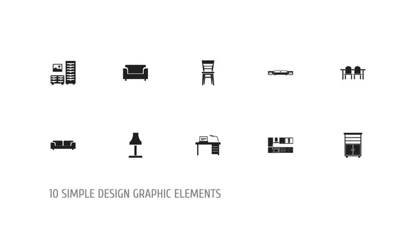 一套10可编辑的家具图标。包括桌子、厨房家具、饭厅等符号。可用于 web、移动、Ui 和图表设计. — 图库照片