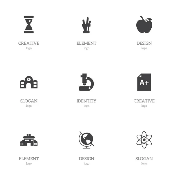 Set von 9 editierbaren Bildungs-Symbolen. beinhaltet Symbole wie Atom, Mikroskop, Universität und mehr. kann für Web-, Mobil-, UI- und Infografik-Design verwendet werden. — Stockfoto