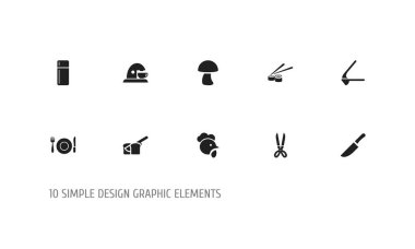 10 düzenlenebilir gıda simgeler kümesi. Gıda kesici, tavuk makas, mantar ve daha fazlası gibi simgeler içerir. Web, mobil, UI ve Infographic tasarım için kullanılabilir.