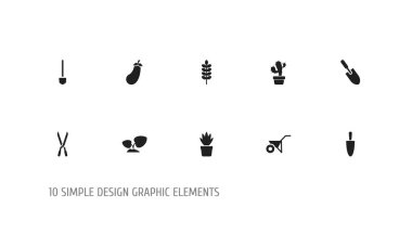 10 düzenlenebilir dikim simgeler kümesi. Patlıcan, kürek, kaktüs ve daha fazlası gibi simgeler içerir. Web, mobil, UI ve Infographic tasarım için kullanılabilir.