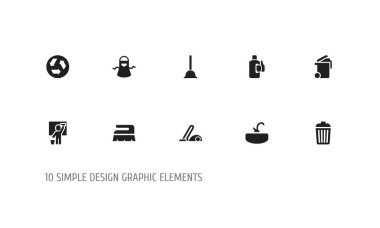 10 düzenlenebilir temizlik simgeler kümesi. Hizmetçi, hoover, önlük ve daha fazlası gibi simgeler içerir. Web, mobil, UI ve Infographic tasarım için kullanılabilir.