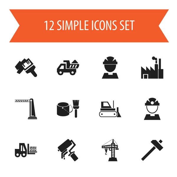 Sada 12 ikon, upravitelná konstrukce. Obsahuje symboly sníh stroj, nadmořská výška, dělník a další. Lze použít pro webové, mobilní, Ui a infografika design. — Stockový vektor