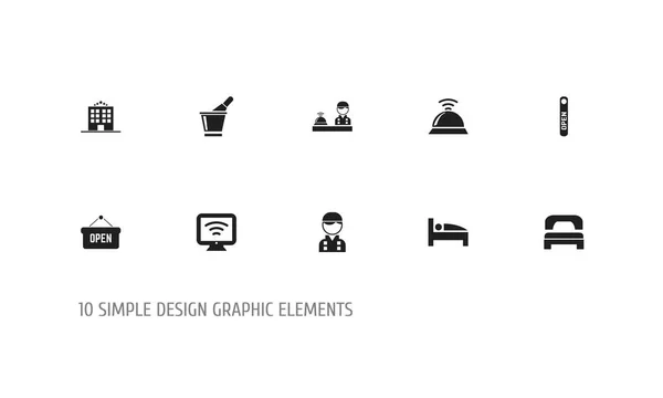 Uppsättning av 10 redigerbara hotel ikoner. Innehåller symboler som 5-stjärnigt hotell, concierge, arbetare och mer. Kan användas för webb-, mobil-, Ui och infographic design. — Stock vektor