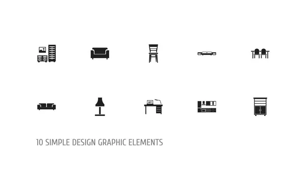 Uppsättning av 10 redigerbara möbler ikoner. Innehåller symboler såsom skrivbord, köksmöbler, matsal och mycket mer. Kan användas för webb-, mobil-, Ui och infographic design. — Stock vektor