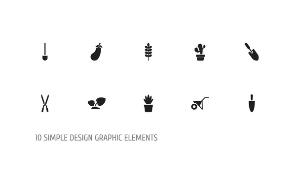 Set de 10 iconos de plantación editable. Incluye símbolos como berenjena, pala, cactus y más. Se puede utilizar para diseño web, móvil, IU e infografía . — Vector de stock