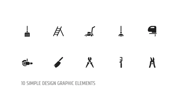 Uppsättning av 10 redigerbara instrument ikoner. Innehåller symboler som rörtång, rake, stege och mer. Kan användas för webb-, mobil-, Ui och infographic design. — Stock vektor