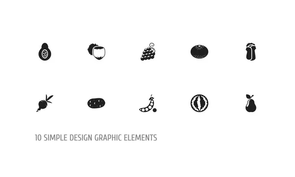 Set de 10 iconos de cocina editables. Incluye símbolos como uva, remolacha, pera y más. Se puede utilizar para diseño web, móvil, IU e infografía . — Archivo Imágenes Vectoriales
