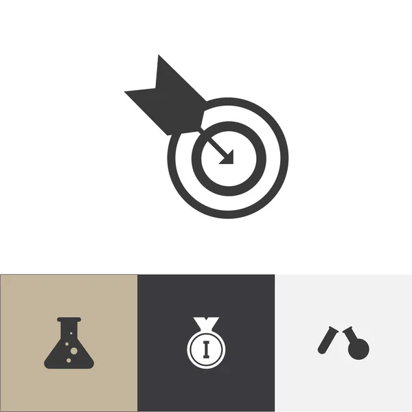 Набір з 4 іконок для редагування освіти. Включає в себе символи, такі як мета, колба, медаль і багато іншого. Може використовуватися для веб, мобільні, дизайн інтерфейсу і інфографіки. — стоковий вектор