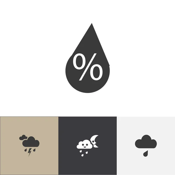 Satz von 4 editierbaren Klima-Symbolen. beinhaltet Symbole wie Rinnsal, Nieselregen, Mond mit Wolke und mehr. kann für Web-, Mobil-, UI- und Infografik-Design verwendet werden. — Stockvektor