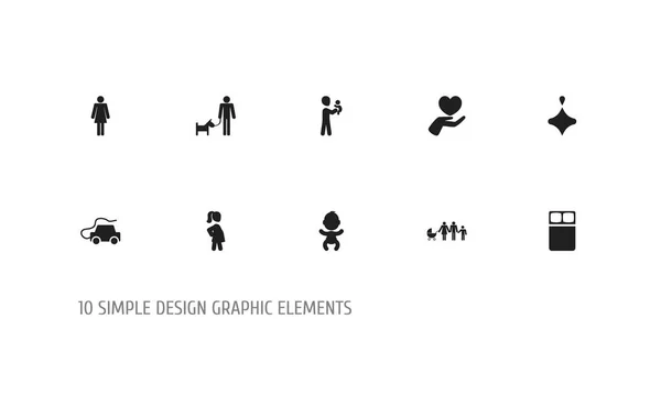 Uppsättning av 10 redigerbara folk ikoner. Innehåller symboler som nyfött barn, barnbarn, spara kärlek. Kan användas för webb-, mobil-, Ui och infographic design. — Stock vektor
