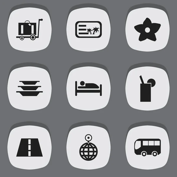 Set of 9 editable trip icons. Includes symbols such as postcard, plates, flower and more. Can be used for web, mobile, UI and infographic design. — Stock Vector