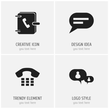 4 düzenlenebilir gadget simgeler kümesi. Telefon, forum, iletişim kitap ve daha fazlası gibi simgeler içerir. Web, mobil, UI ve Infographic tasarım için kullanılabilir.