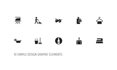 10 düzenlenebilir temizlik simgeler kümesi. 30 derece, Plastik Konteyner, askı ve daha fazlası gibi simgeler içerir. Web, mobil, UI ve Infographic tasarım için kullanılabilir.