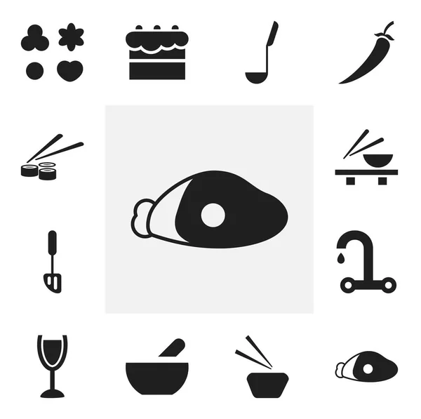 Conjunto de 12 iconos de comida editable. Incluye símbolos como cuenco, tazón de fideos, grifo y más. Se puede utilizar para diseño web, móvil, IU e infografía . —  Fotos de Stock
