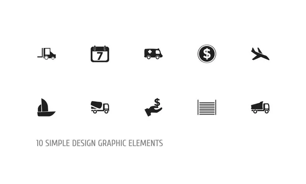 Uppsättning av 10 redigerbara komplexa ikoner. Innehåller symboler som lastbil, flygplan, van och mer. Kan användas för webb-, mobil-, Ui och infographic design. — Stockfoto