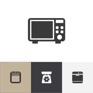 4 düzenlenebilir mutfak simgeler kümesi. Sembolleri soba gibi mutfak terazisi, fırın ve daha fazlasını içerir. Web, mobil, UI ve Infographic tasarım için kullanılabilir.