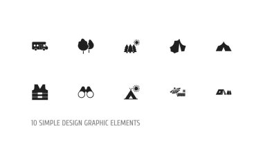 10 düzenlenebilir seyahat simgeler kümesi. Dürbün, cork ceket, plaj ve daha fazlası gibi simgeler içerir. Web, mobil, UI ve Infographic tasarım için kullanılabilir.