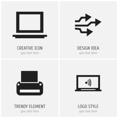 4 düzenlenebilir bilgisayar simgeler kümesi. Yazıcı, dizüstü bilgisayar, usb ve daha fazlası gibi simgeler içerir. Web, mobil, UI ve Infographic tasarım için kullanılabilir.
