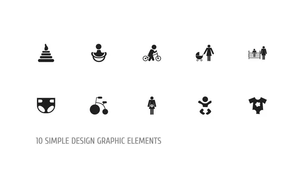 Set de 10 iconos de bebé editables. Incluye símbolos como pañales, ruedas, mujer embarazada y más. Se puede utilizar para diseño web, móvil, IU e infografía . — Vector de stock