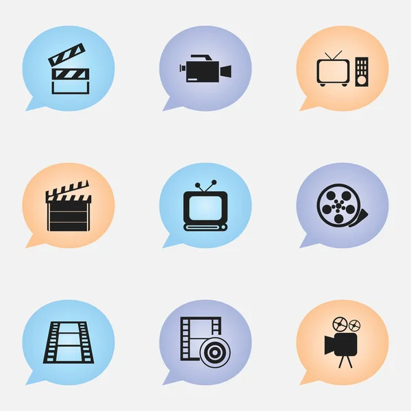 Conjunto de 9 ícones editáveis do cinema. Inclui símbolos como filmstrip, ação, tv e muito mais. Pode ser usado para web, mobile, UI e design infográfico . —  Vetores de Stock