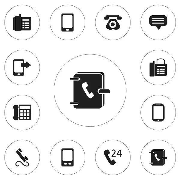 Satz von 12 editierbaren Telefon-Symbolen. beinhaltet Symbole wie Hotline, Anruf, Senden und mehr. kann für Web-, Mobil-, UI- und Infografik-Design verwendet werden. — Stockvektor