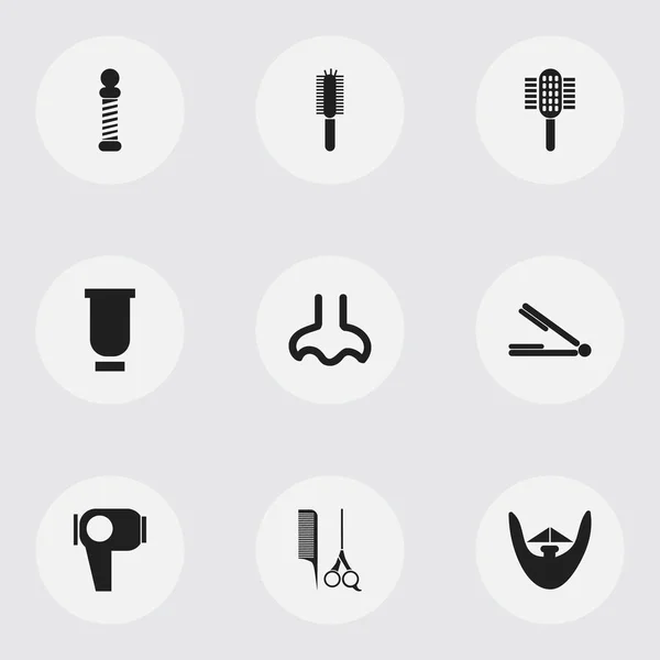Набор из 9 редактируемых икон парикмахерской. Включает в себя такие символы, как высушивающая машина для волос, выпрямитель для волос, хакл и многое другое. Может использоваться для веб, мобильного, пользовательского и инфографического дизайна . — стоковый вектор