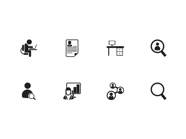 Satz von 8 editierbaren Bürosymbolen. beinhaltet Symbole wie Suche, Lupe, Einheit und mehr. kann für Web-, Mobil-, UI- und Infografik-Design verwendet werden. — Stockvektor