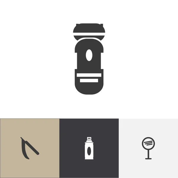 Sor 4 szerkeszthető fodrász ikonok. Műtrágyaszóró, gondolkodás, razor és szimbólumokat tartalmaz. Lehet használni a web, mobil, Ui és infographic design. — Stock Vector